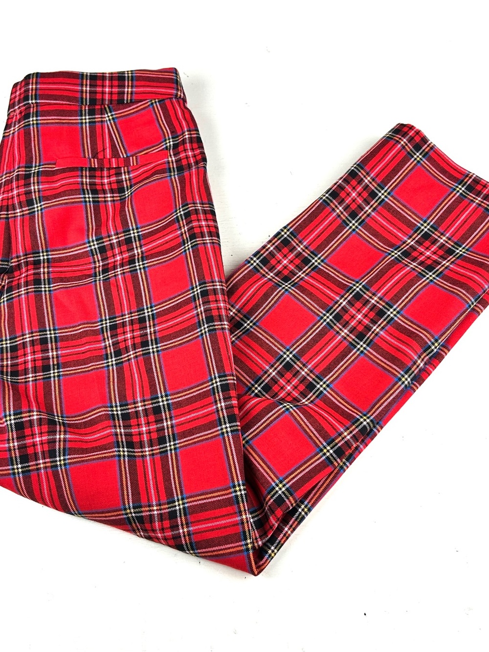 J Crew Wool Dress Pants Womens 4P Red Tartan Plaid Lined Stretch Mid Rise